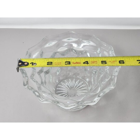 Vntg Pressed Glass Clear Textured Bowl With Diamond Pattern Wavy Rim‎ Design MCM - Picture 7 of 8